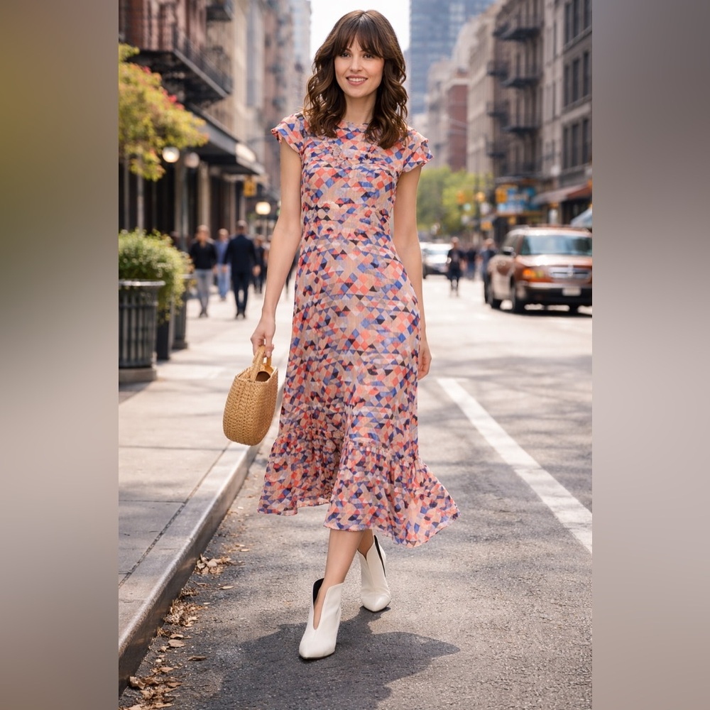 Like New! Traffic People Forgiven 70s Geometric Print Dress, M, MSRP $168